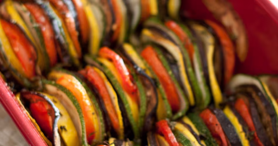 Recette de tian de légumes à l'huile de coriandre et au parmesan