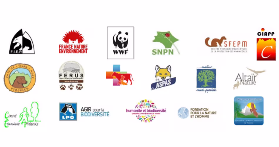 17 logos d'association qui s'unissent pour des lâchers d’ourses en Béarn (France) 