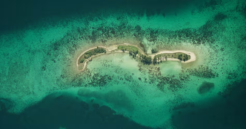 Vue aérienne du Parc national du Laughing Bird Caye et de la barrière de corail mésoaméricaine, Belize