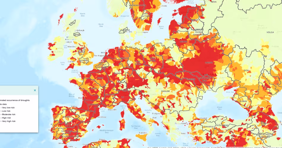 Occurrence estimée des sécheresses en Europe (2014-2017).