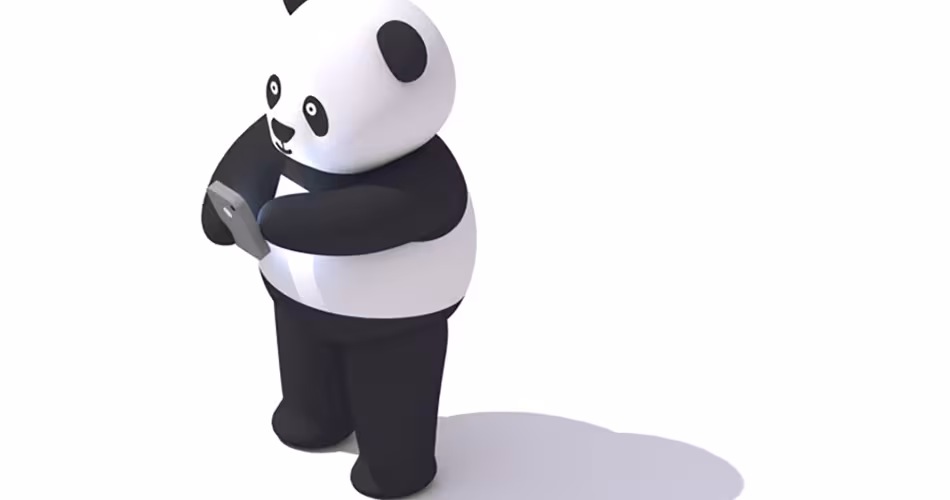 Panda qui textote sur un smartphone. 