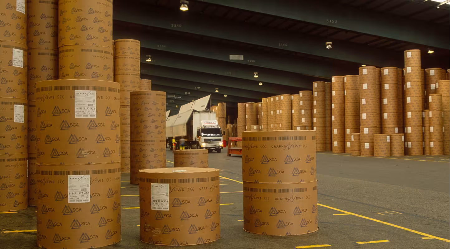 Entrepôt de papier FSC recyclé à Sundsval en Suède