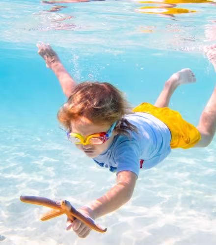 Enfant qui nage et qui tient une étoile de mer 