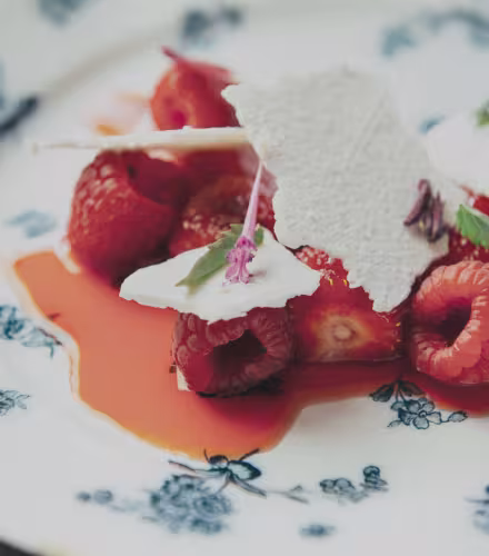 Recette de fraises à l'agastache et son croustillant meringué